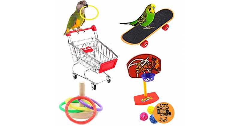 Set di giocattoli per pappagallo 8 pezzi animali domestici giocattolo educativo per la formazione di pappagalli mini pallacanestro skateboard anelli di allenamento H01