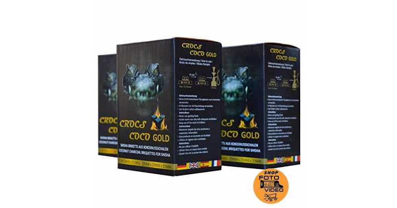 CROCS COCO Gold I Carbone di cocco con lunga durata I 26 x 26 mm Carbone naturale sostenibile I Pochi ceneri I basso sviluppo di fumo I carbone per barbecue I Cubo in qualità premium I 1 kg 